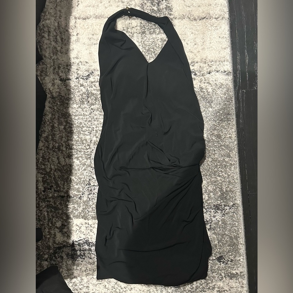 Black Halter Ruched Mini Dress